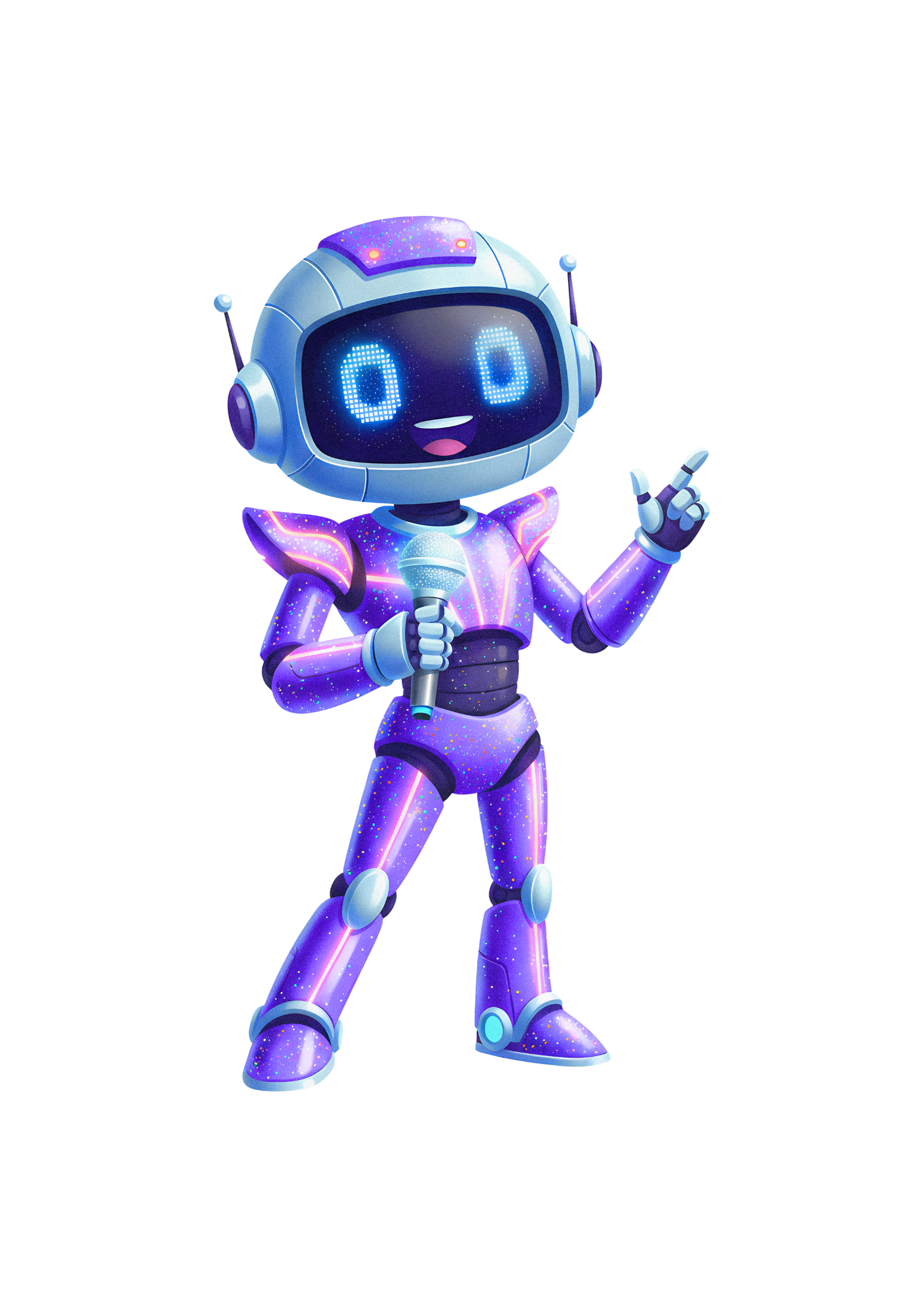 purple and pink gradient building illustrative grainy cloud robot illustrative technology make the future poster