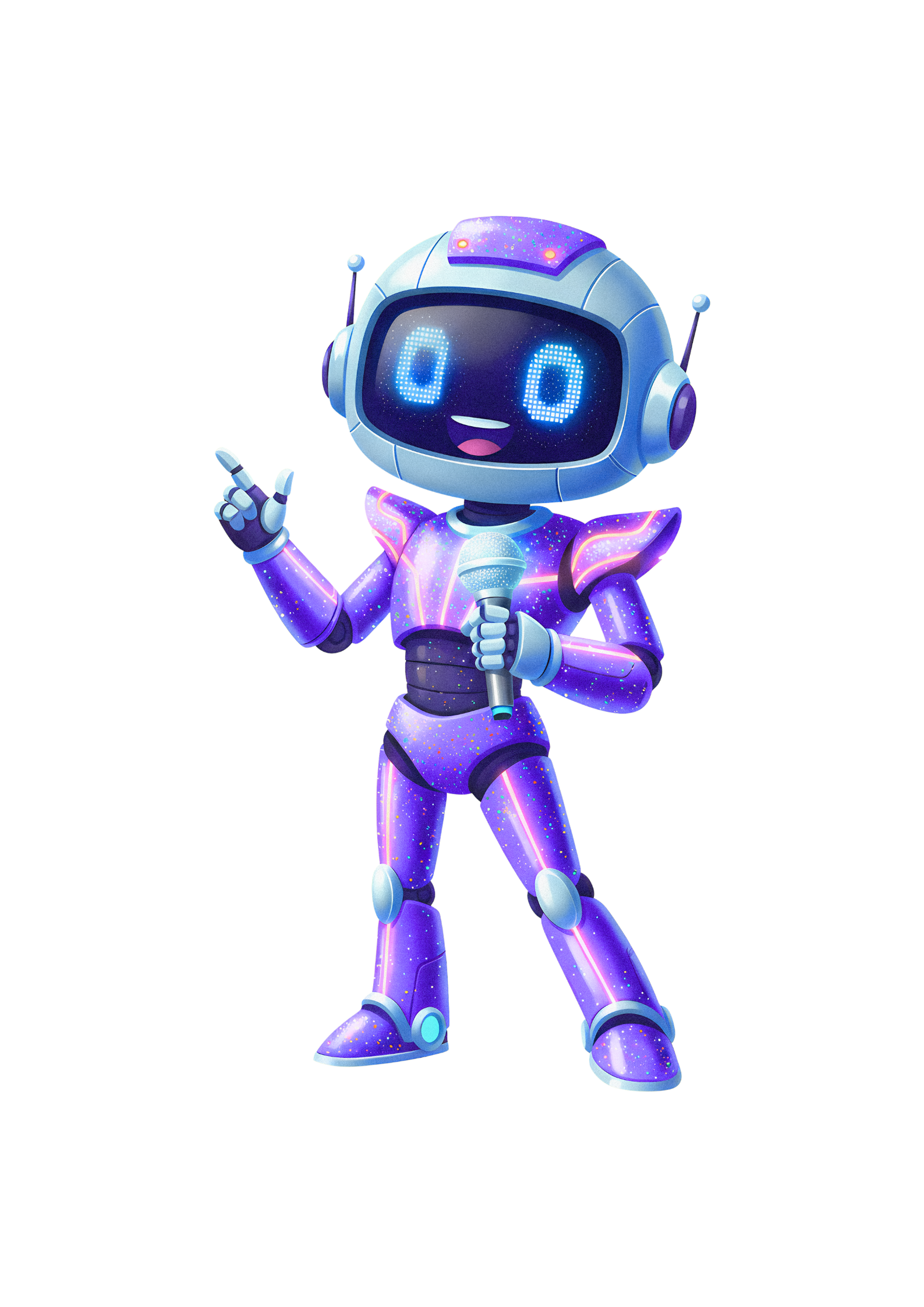 purple and pink gradient building illustrative grainy cloud robot illustrative technology make the future poster